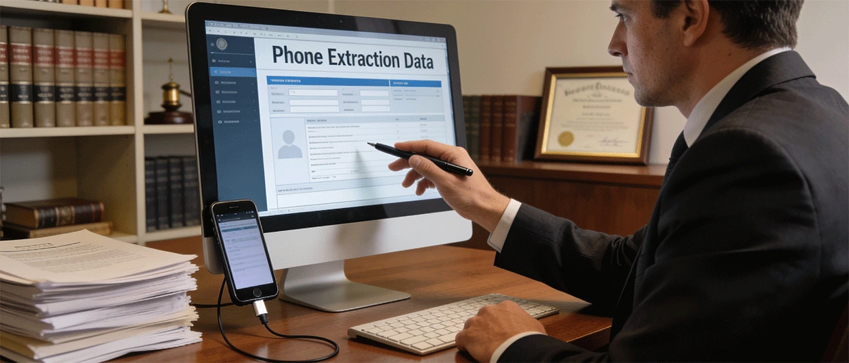 Attorney reviewing cell phone extraction evidence
