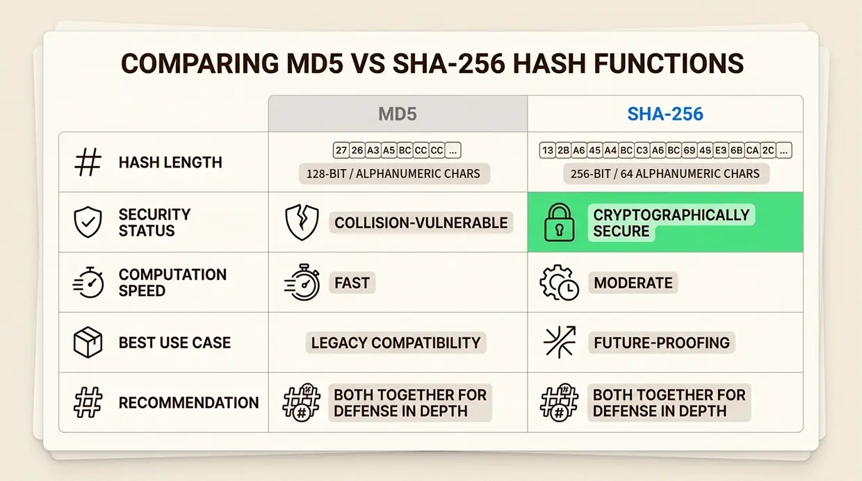 Comparing MD5 vs SHA-256
