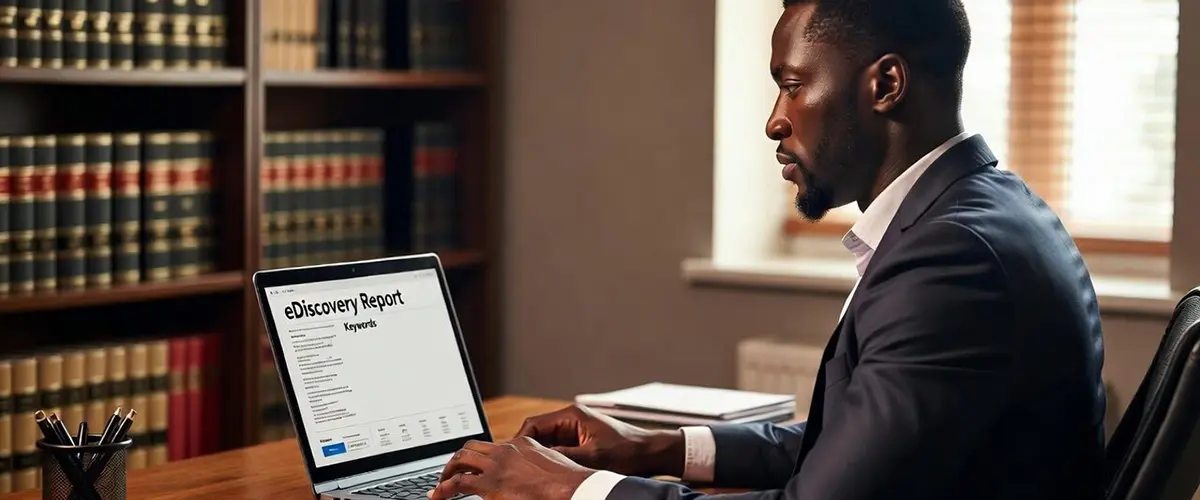 Attorney reviewing digital evidence on laptop