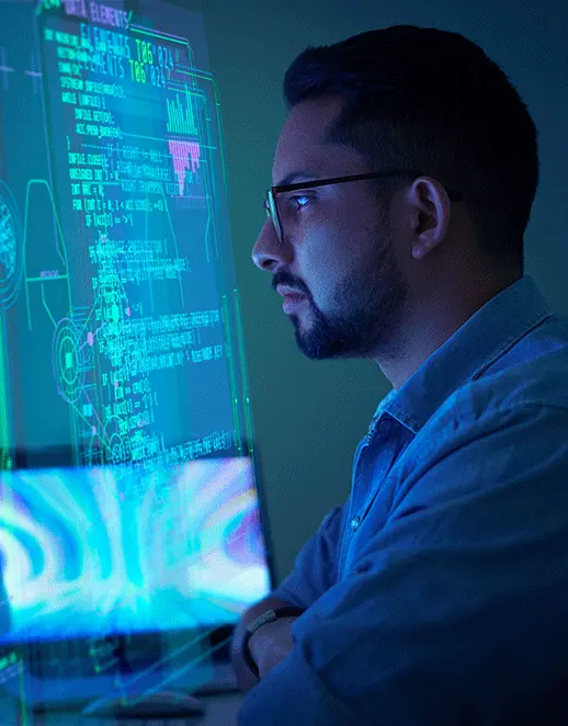 OSINT investigator reviewing publicly available digital information and online records
